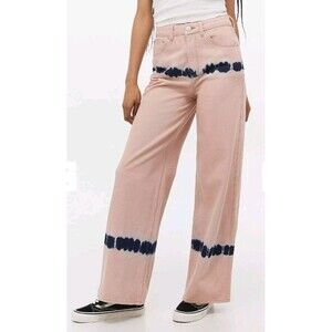Urban Outfitters BDG High Rise Wide Leg Blush & Blue Tie Dye Puddle Jeans Sz W32